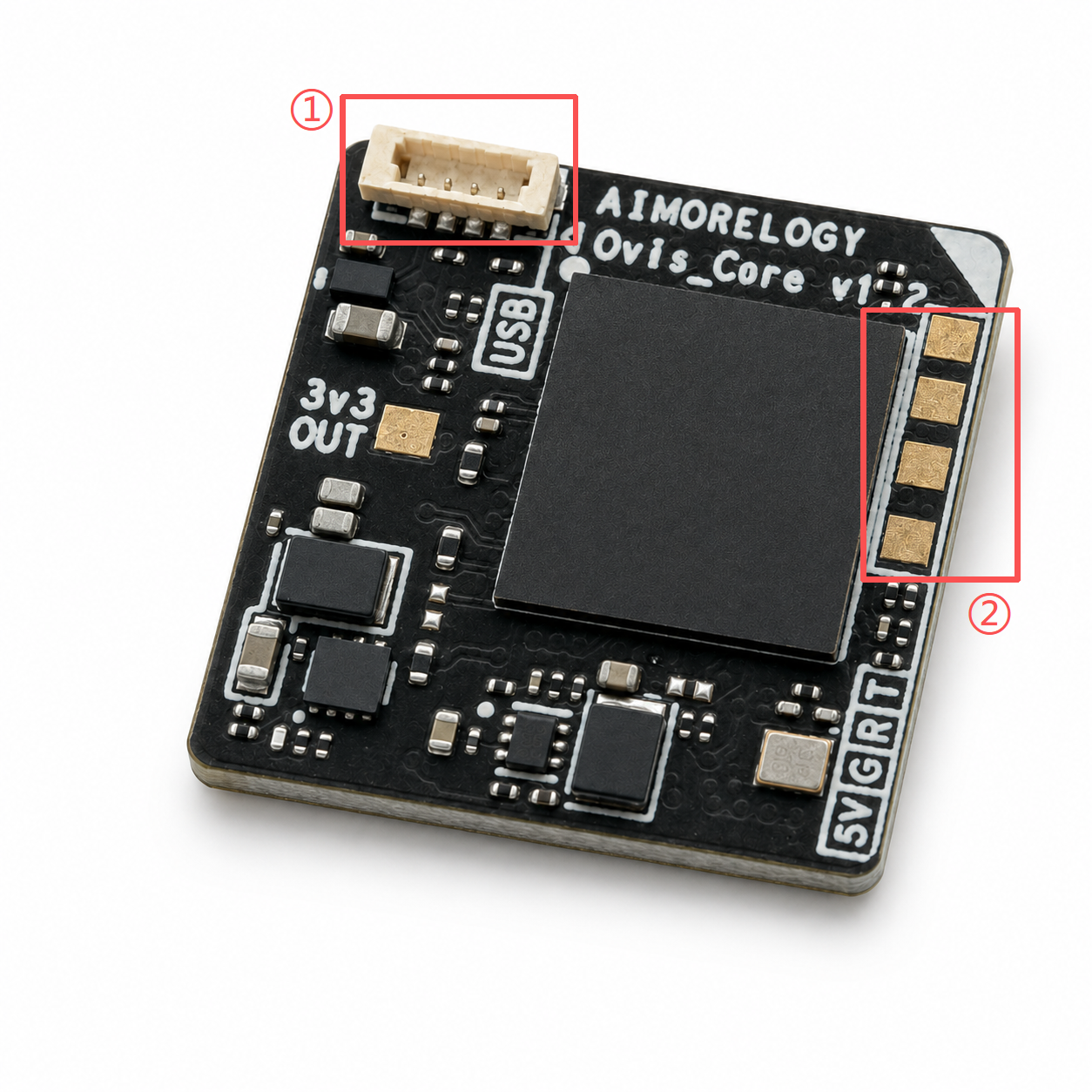 USB and UART0 interface locations on the OVIS Core board