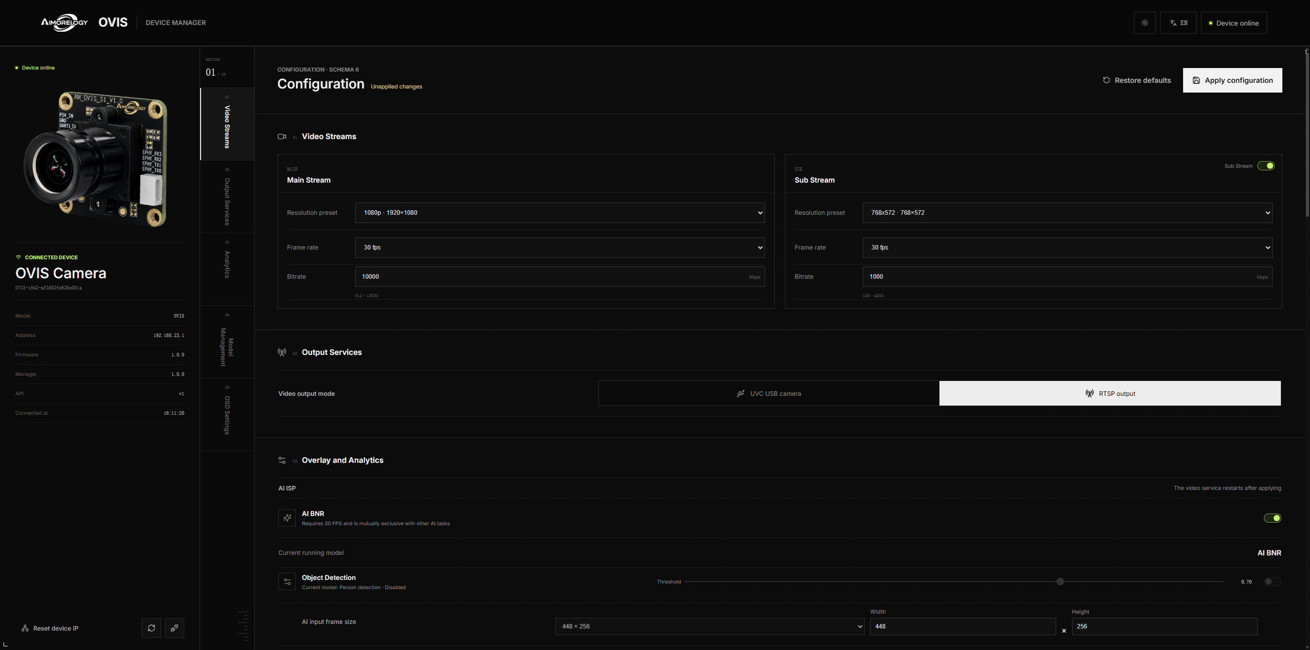 OVIS Web configuration workspace